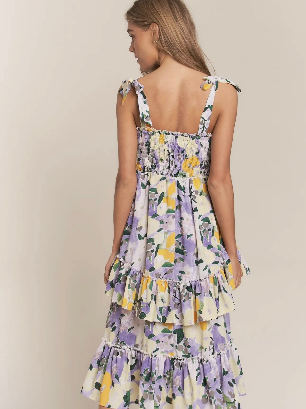 Smocked Floral Pattern Layered Sun Dress