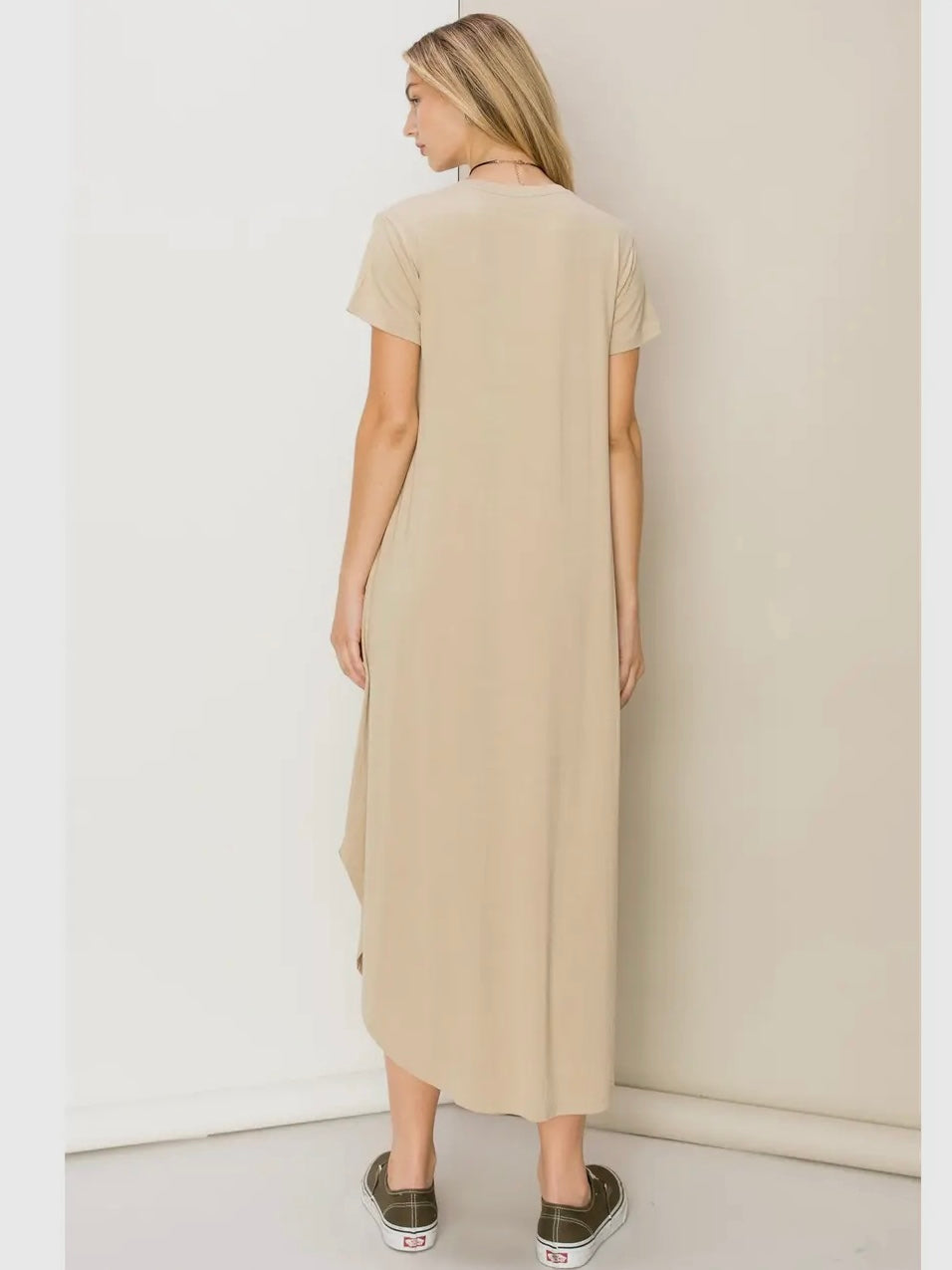 Caffe Latte V-Neck Midi Tee Dress