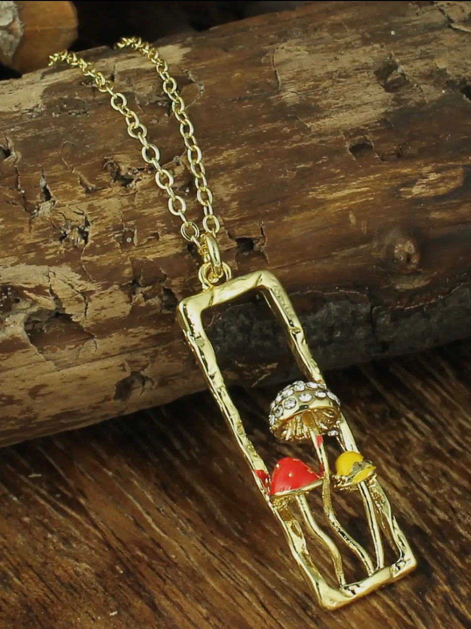 Magical Mushrooms Gold Bar Necklace